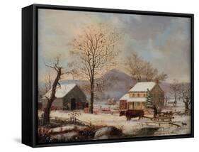 Winter Scene, 1830-60-George Henry Durrie-Framed Stretched Canvas
