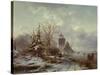 Winter Scene, 19Th Century-Andreas Schelfhout-Stretched Canvas