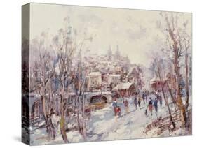 Winter Scene in a French Cathedral Town-Heinrich Hansen-Stretched Canvas