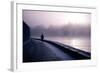 Winter Scene Male Figure Walking Along Pathway Beside Lake-Sharon Wish-Framed Photographic Print