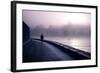 Winter Scene Male Figure Walking Along Pathway Beside Lake-Sharon Wish-Framed Photographic Print