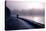 Winter Scene Male Figure Walking Along Pathway Beside Lake-Sharon Wish-Stretched Canvas