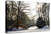 Winter Scene - Old Bridge in Winter Snowy Park-Gorilla-Stretched Canvas