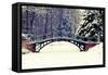 Winter Scene - Old Bridge in Winter Snowy Park-Gorilla-Framed Stretched Canvas