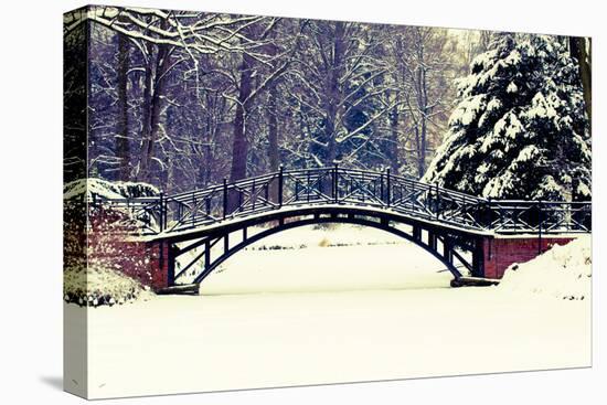 Winter Scene - Old Bridge in Winter Snowy Park-Gorilla-Stretched Canvas