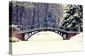 Winter Scene - Old Bridge in Winter Snowy Park-Gorilla-Stretched Canvas