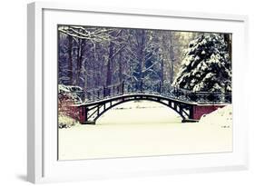 Winter Scene - Old Bridge in Winter Snowy Park-Gorilla-Framed Photographic Print