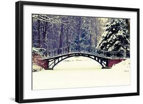 Winter Scene - Old Bridge in Winter Snowy Park-Gorilla-Framed Photographic Print