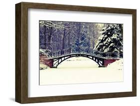 Winter Scene - Old Bridge in Winter Snowy Park-Gorilla-Framed Photographic Print