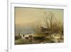 Winter Scene on the Ice with Wood Gatherers-Andreas Schelfhout-Framed Art Print