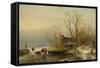 Winter Scene on the Ice with Wood Gatherers-Andreas Schelfhout-Framed Stretched Canvas