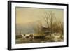 Winter Scene on the Ice with Wood Gatherers-Andreas Schelfhout-Framed Art Print