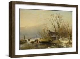 Winter Scene on the Ice with Wood Gatherers-Andreas Schelfhout-Framed Art Print