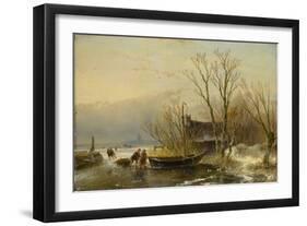 Winter Scene on the Ice with Wood Gatherers-Andreas Schelfhout-Framed Art Print