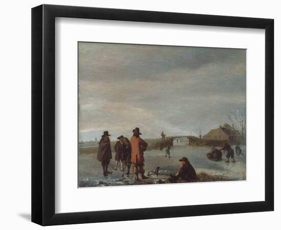 Winter Scene with a Group of Golfers on a Frozen River, C.1654-72 (Oil on Panel)-Adriaen van de Velde-Framed Giclee Print