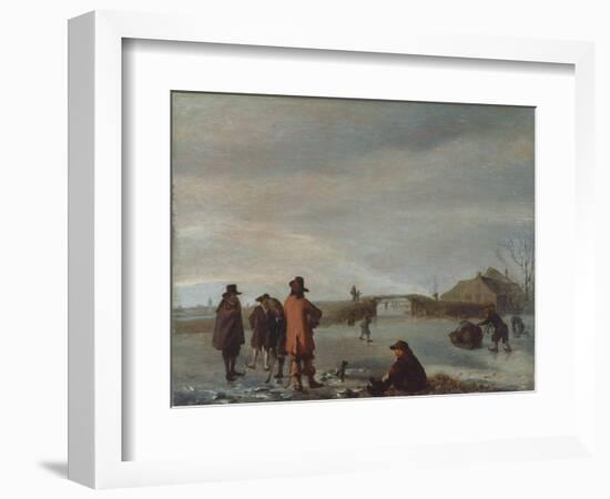 Winter Scene with a Group of Golfers on a Frozen River, C.1654-72 (Oil on Panel)-Adriaen van de Velde-Framed Giclee Print