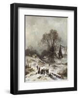 Winter Scene with Children Playing-Adolf Heinrich Lier-Framed Giclee Print