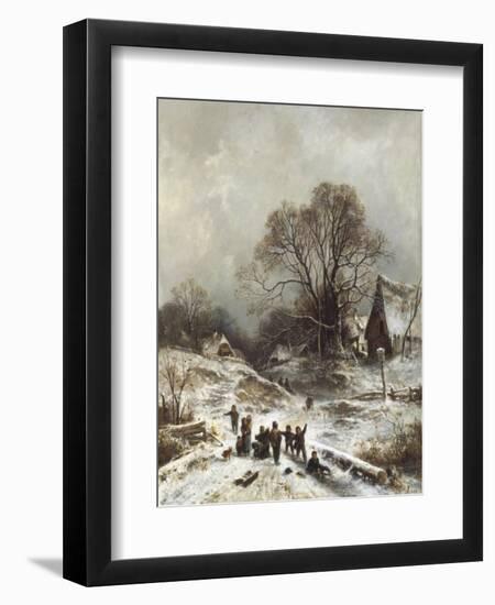 Winter Scene with Children Playing-Adolf Heinrich Lier-Framed Giclee Print