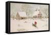 Winter Scene with Farmhouse/ Digital Watercolor-Sandra Cunningham-Framed Stretched Canvas