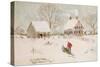 Winter Scene with Farmhouse/ Digital Watercolor-Sandra Cunningham-Stretched Canvas