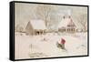 Winter Scene with Farmhouse/ Digital Watercolor-Sandra Cunningham-Framed Stretched Canvas