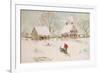 Winter Scene with Farmhouse/ Digital Watercolor-Sandra Cunningham-Framed Art Print