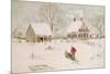 Winter Scene with Farmhouse/ Digital Watercolor-Sandra Cunningham-Mounted Art Print