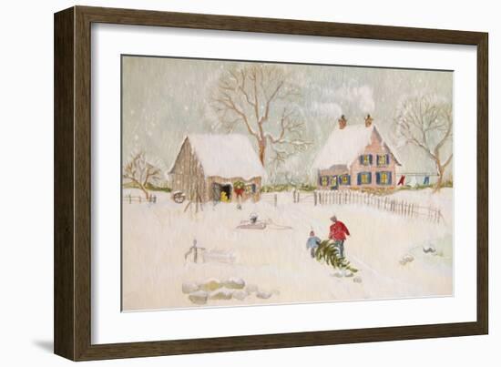 Winter Scene with Farmhouse/ Digital Watercolor-Sandra Cunningham-Framed Art Print