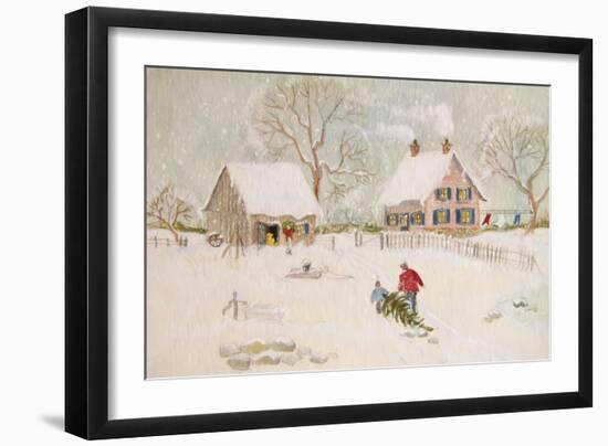 Winter Scene with Farmhouse/ Digital Watercolor-Sandra Cunningham-Framed Art Print