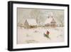 Winter Scene with Farmhouse/ Digital Watercolor-Sandra Cunningham-Framed Art Print