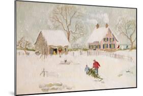 Winter Scene with Farmhouse/ Digital Watercolor-Sandra Cunningham-Mounted Art Print