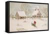 Winter Scene with Farmhouse/ Digital Watercolor-Sandra Cunningham-Framed Stretched Canvas