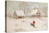 Winter Scene with Farmhouse/ Digital Watercolor-Sandra Cunningham-Stretched Canvas