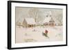 Winter Scene with Farmhouse/ Digital Watercolor-Sandra Cunningham-Framed Art Print