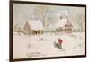 Winter Scene with Farmhouse/ Digital Watercolor-Sandra Cunningham-Framed Art Print