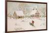 Winter Scene with Farmhouse/ Digital Watercolor-Sandra Cunningham-Framed Art Print