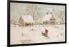 Winter Scene with Farmhouse/ Digital Watercolor-Sandra Cunningham-Framed Art Print