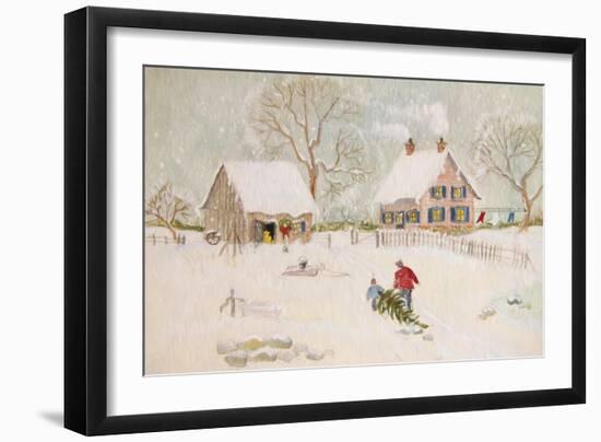 Winter Scene with Farmhouse/ Digital Watercolor-Sandra Cunningham-Framed Premium Giclee Print