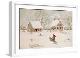 Winter Scene with Farmhouse/ Digital Watercolor-Sandra Cunningham-Framed Premium Giclee Print