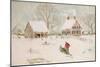 Winter Scene with Farmhouse/ Digital Watercolor-Sandra Cunningham-Mounted Premium Giclee Print