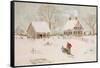 Winter Scene with Farmhouse/ Digital Watercolor-Sandra Cunningham-Framed Stretched Canvas