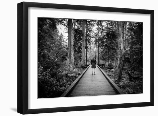 Winter Scene with Female Standing Alone in Woodland-Sharon Wish-Framed Photographic Print