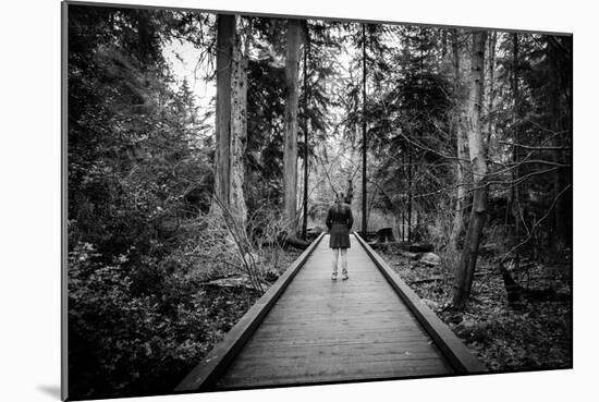 Winter Scene with Female Standing Alone in Woodland-Sharon Wish-Mounted Photographic Print