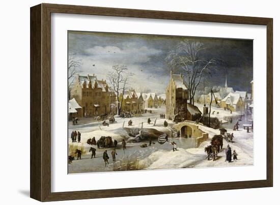 Winter Scene with Ice Skaters and Birds-Pieter Brueghel the Younger-Framed Art Print