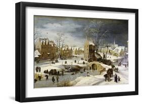 Winter Scene with Ice Skaters and Birds-Pieter Brueghel the Younger-Framed Art Print