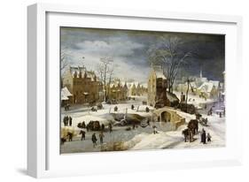 Winter Scene with Ice Skaters and Birds-Pieter Brueghel the Younger-Framed Art Print