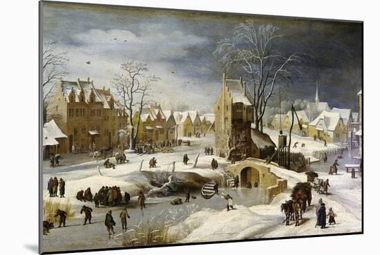 Winter Scene with Ice Skaters and Birds-Pieter Brueghel the Younger-Mounted Art Print