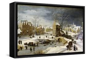 Winter Scene with Ice Skaters and Birds-Pieter Brueghel the Younger-Framed Stretched Canvas