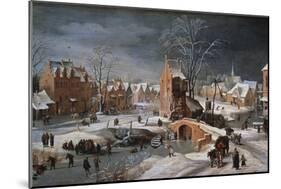 Winter Scene with Ice Skaters and Birds-Pieter Brueghel the Younger-Mounted Giclee Print