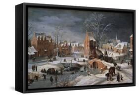 Winter Scene with Ice Skaters and Birds-Pieter Brueghel the Younger-Framed Stretched Canvas